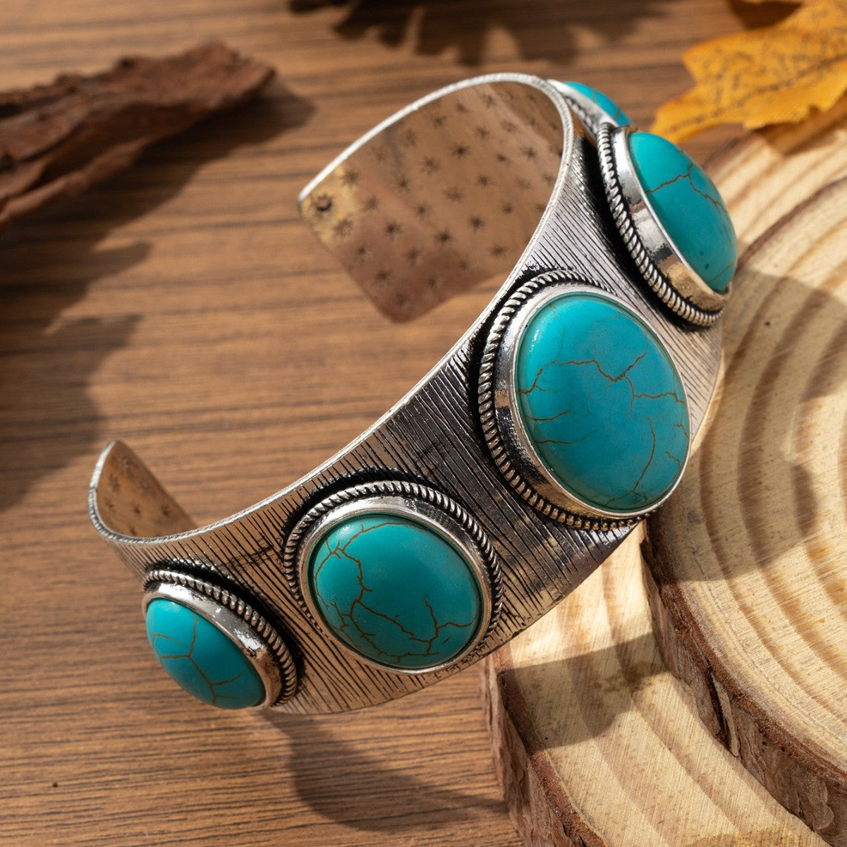 Wholesale Retro Turquoise Bracelet Carved Bohemian Open Bracelet Jewelry